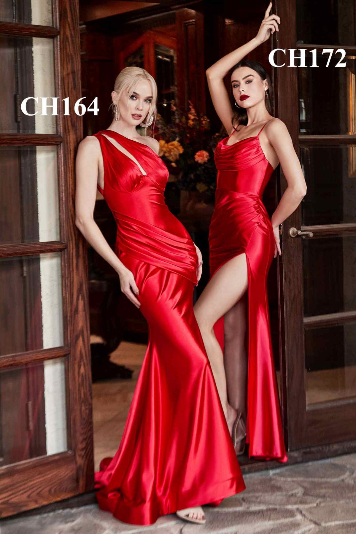 Cinderella Divine CH172 Long Satin Gown with Cowl Neckline and Slit