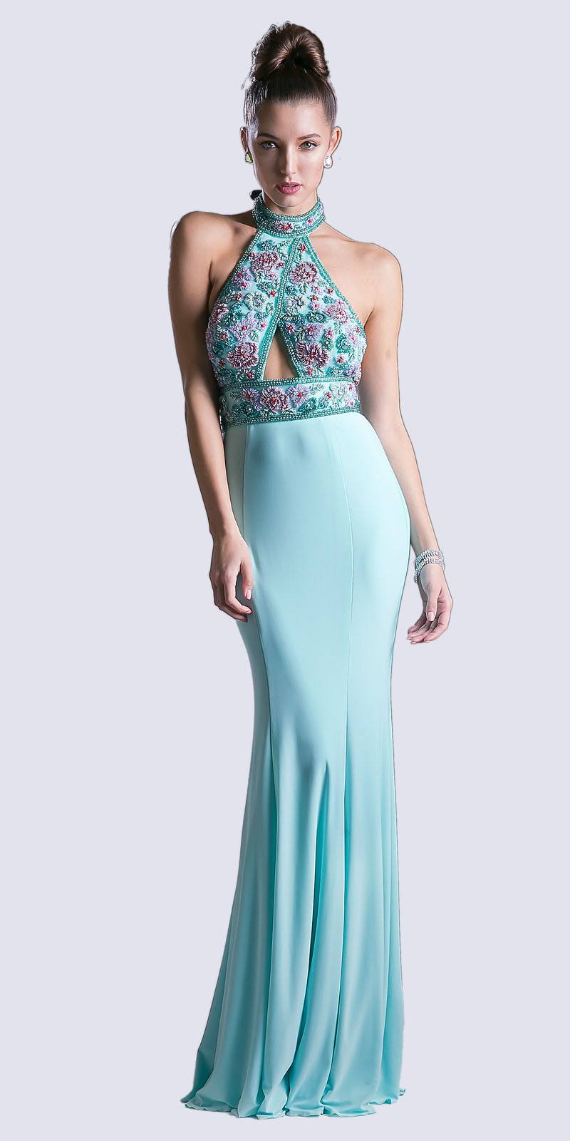 CLEARANCE - Cinderella Divine CR770 Long Fitted Gown Beaded Halter Neck (Size 4)