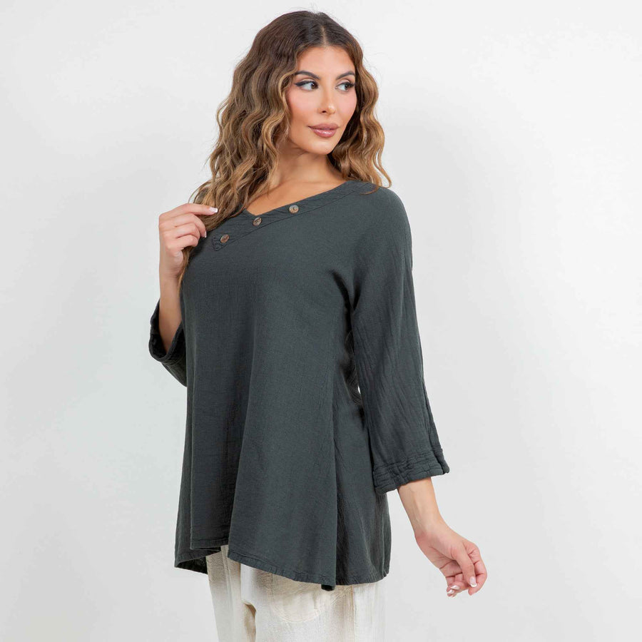 Lu V-Neck Top 100% Cotton Gauze