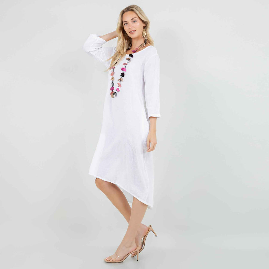 Ellen Our Hi-Low Cotton Gauze Dress with Sleeves and Pockets