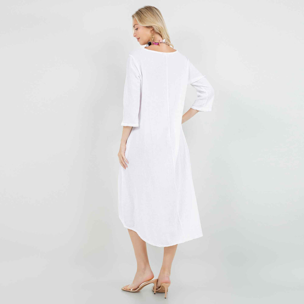 Ellen Our Hi-Low Cotton Gauze Dress with Sleeves and Pockets