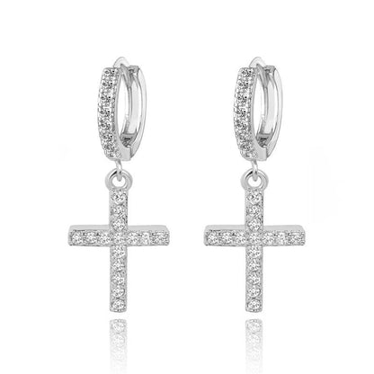 Cross Dangle Earrings with AAAAA Cubic Zirconia