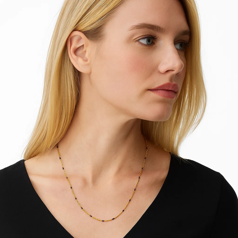 Dainty Black Onyx Beaded Link Necklace