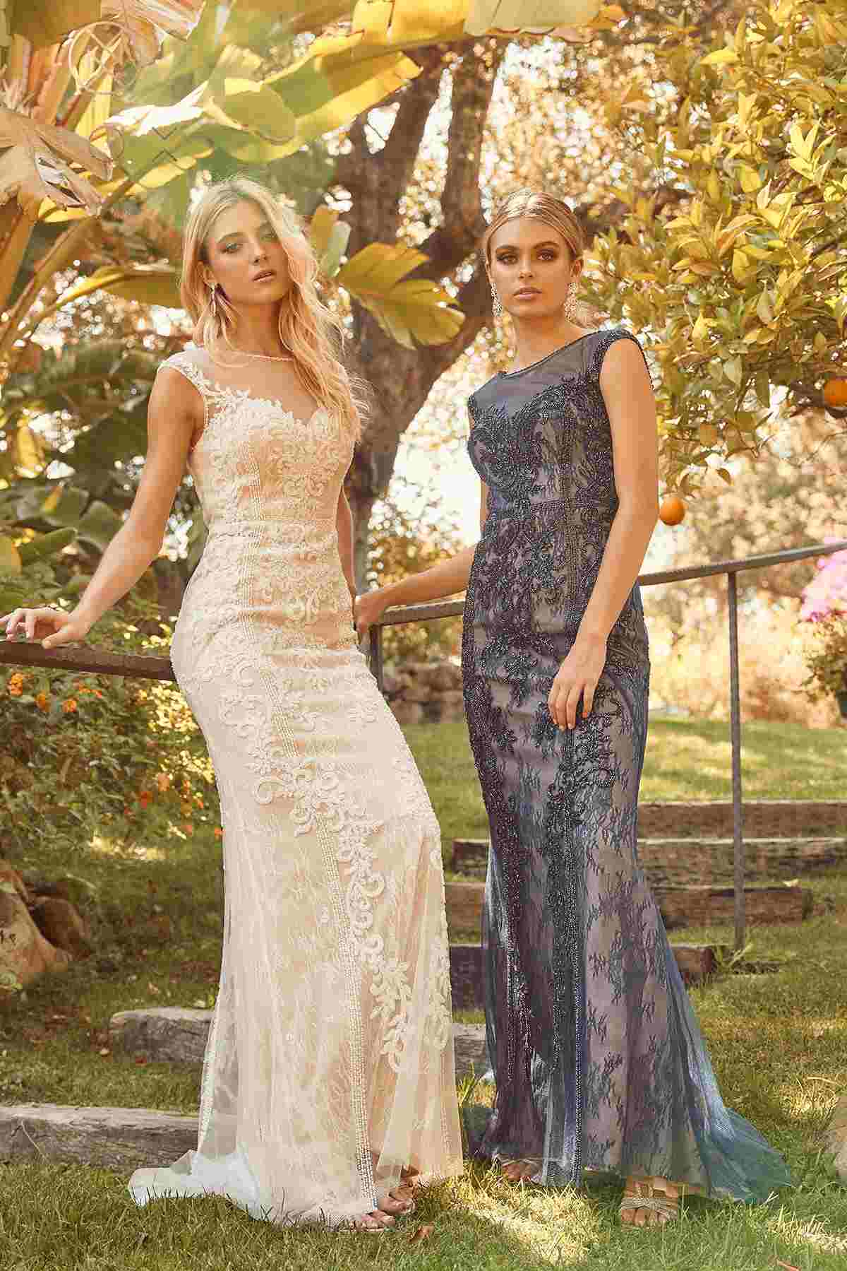 Nox Anabel E1006 Vestido Formal Ajustado de Encaje Tipo Vaina con Escote Ilusión