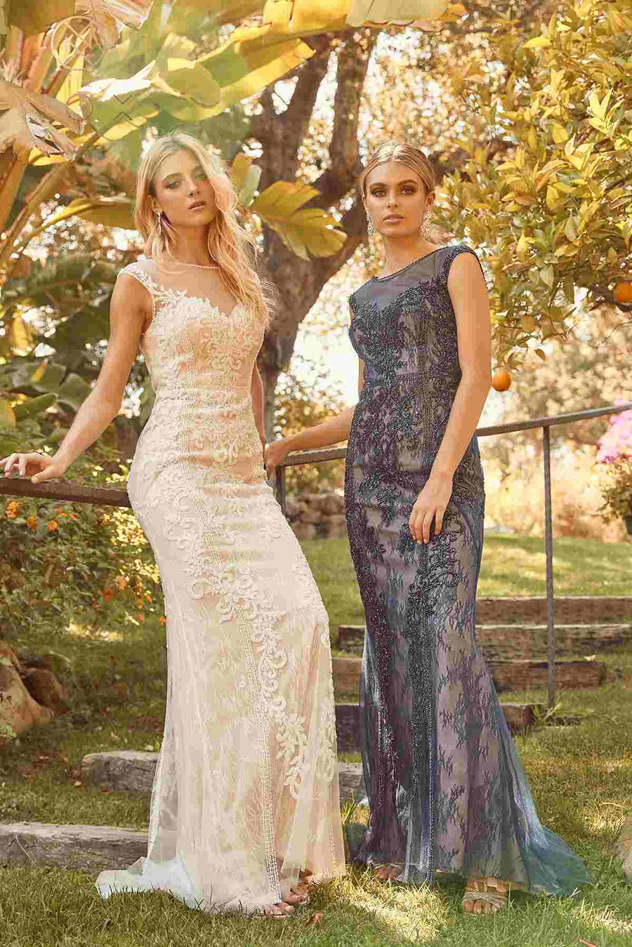 Nox Anabel E1006 Fitted Sheath Formal Lace Dress with Illusion Neckline