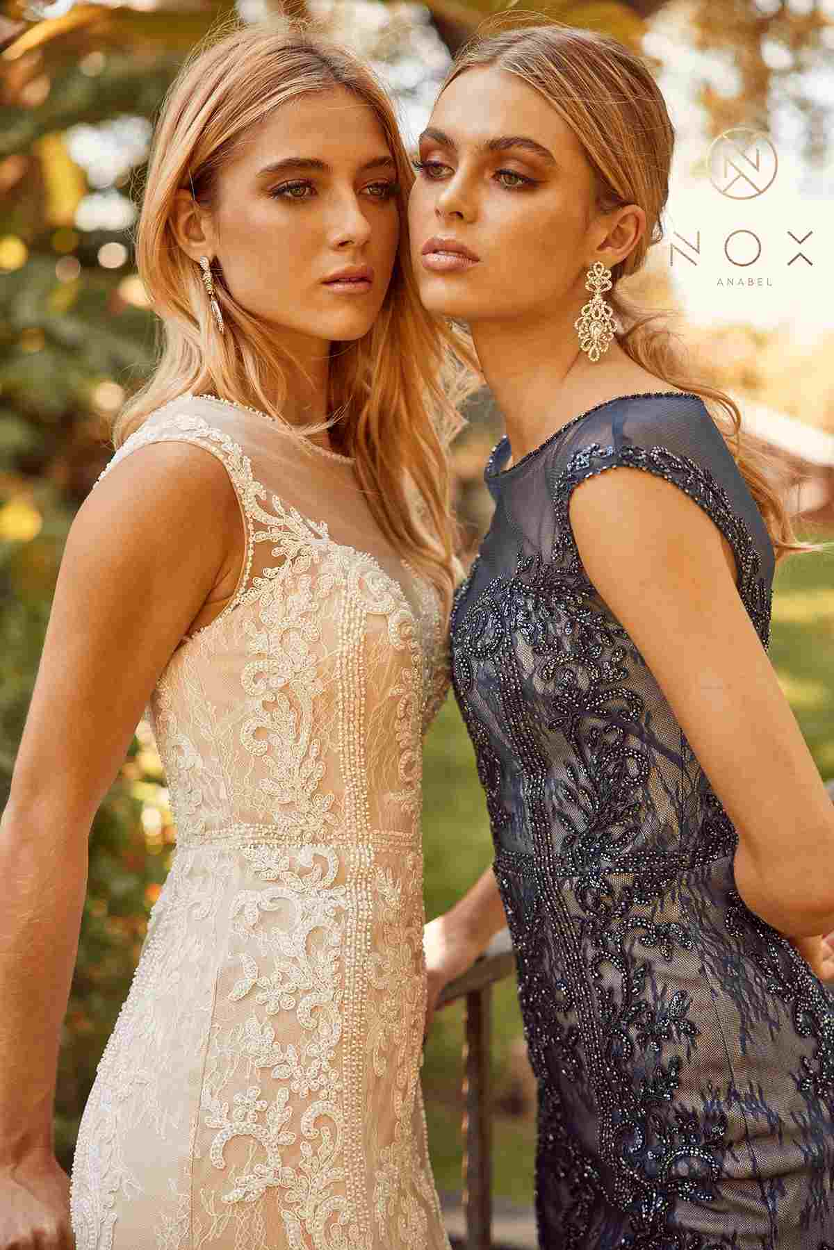 Nox Anabel E1006 Vestido Formal Ajustado de Encaje Tipo Vaina con Escote Ilusión