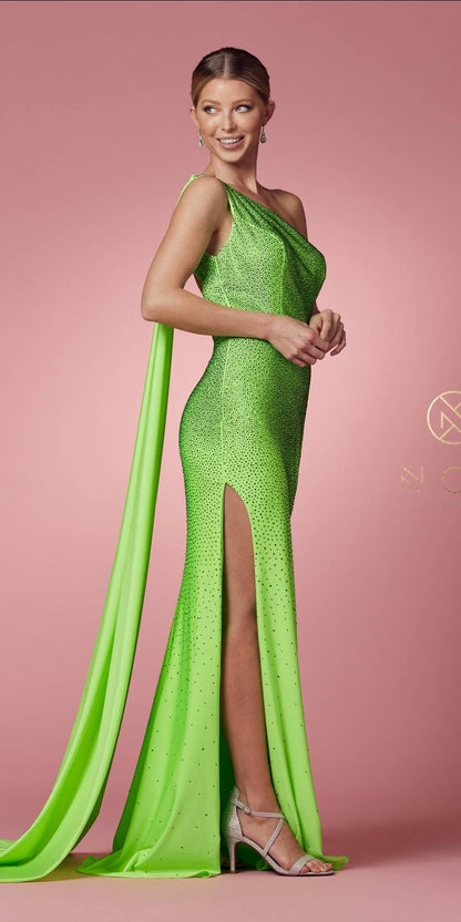 Nox Anabel E1039 Sexy Floor Length One Shoulder Drape Sash Dress