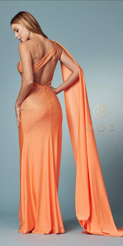 Nox Anabel E1039 Sexy Floor Length One Shoulder Drape Sash Dress