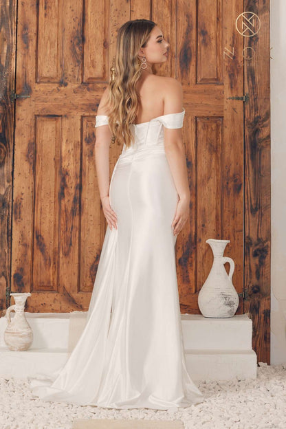 Nox Anabel E1043W Detachable Off Shoulder Straps Bustier Corset Satin Dress
