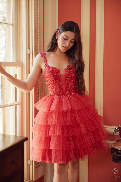 Nox Anabel E904 Short Tiered Ruffled A-Line Gown