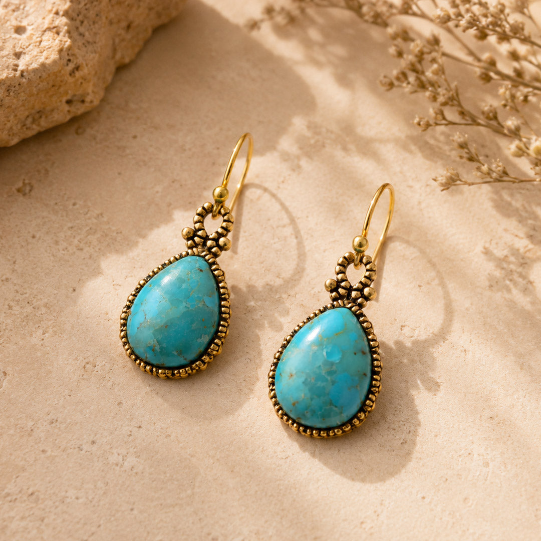 Pendientes azules turquesa y dorados "Gota de ensueño"