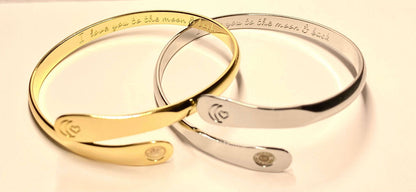 Engraved I love you to the moon and back Bracelet,  Moon and Heart Bracelets