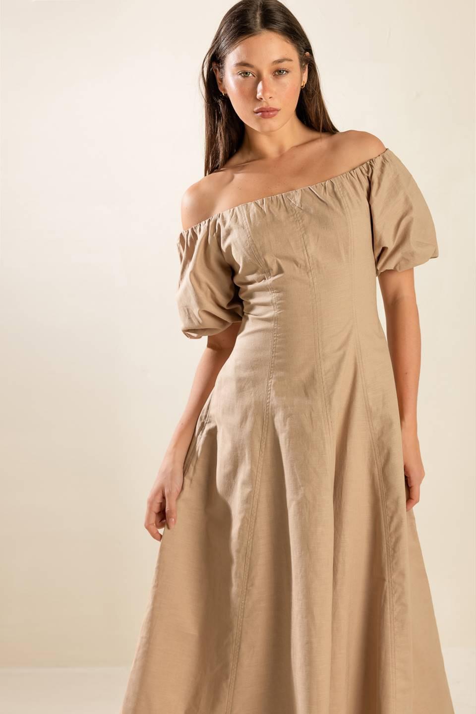 VESTIDO MIDI TEJIDO COLOR TOPO PROTEGIENDO MI PAZ