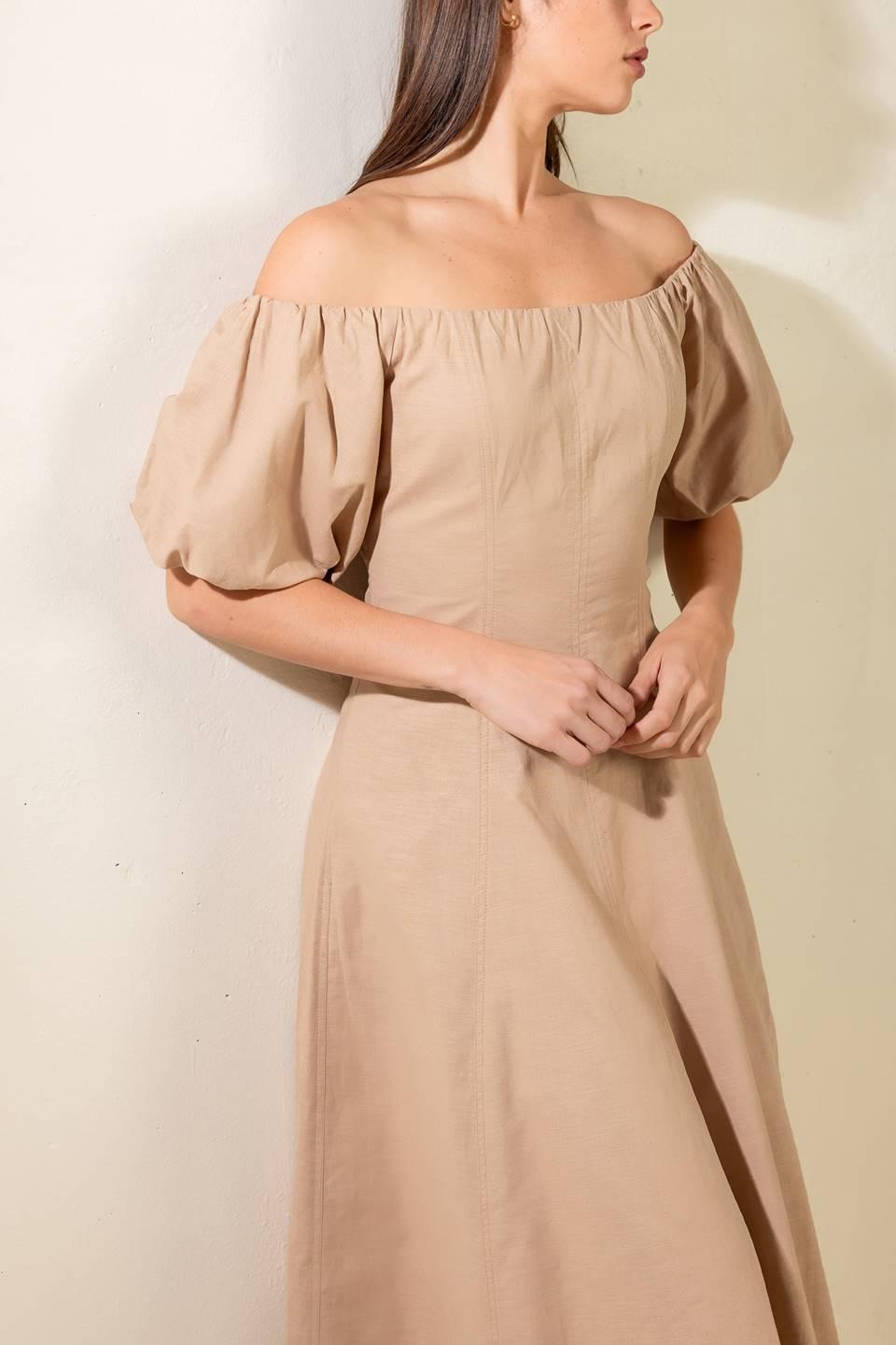 VESTIDO MIDI TEJIDO COLOR TOPO PROTEGIENDO MI PAZ