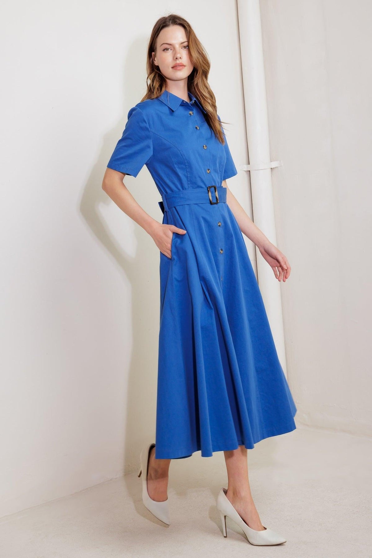LUCKY ME WOVEN MIDI DRESS
