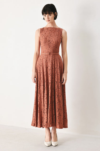 TRUE ROMANCE WOVEN LACE MIDI DRESS