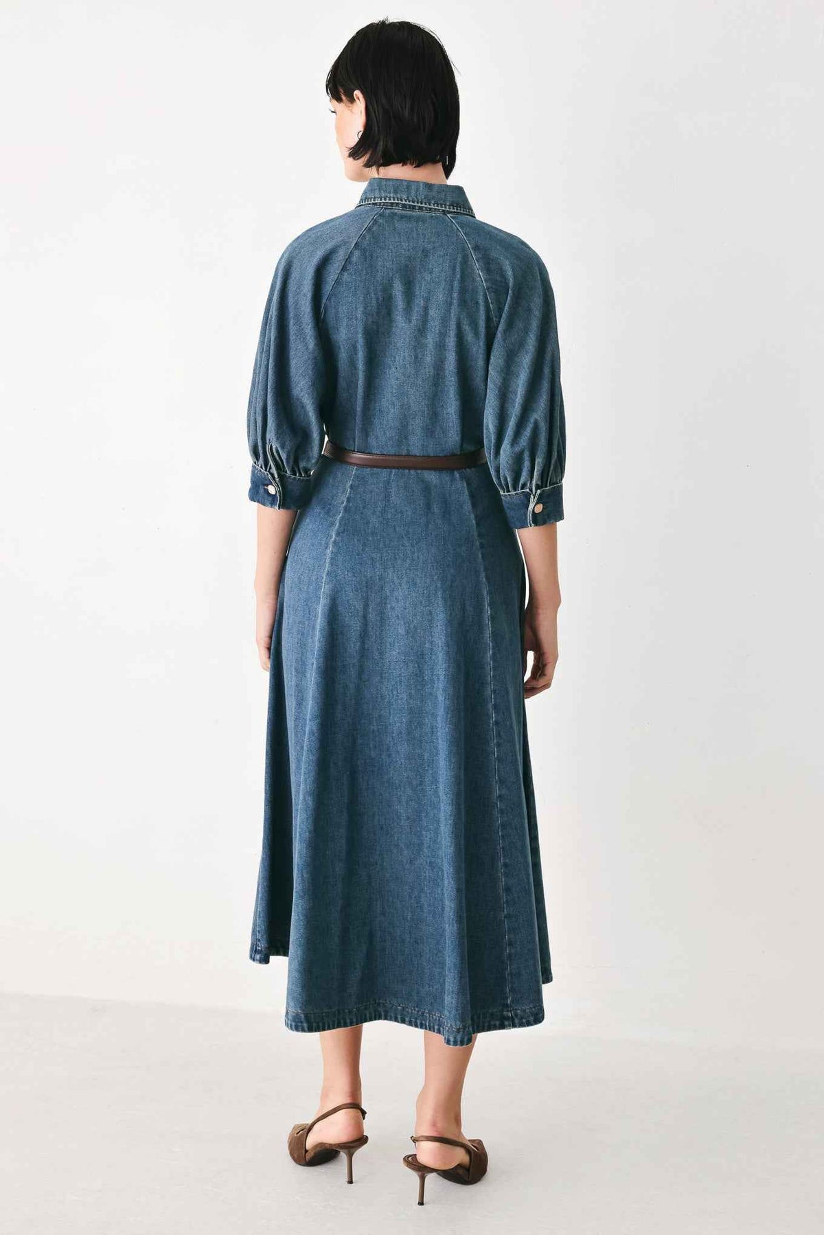 DIVIDE AND CONTOUR DENIM MIDI DRESS