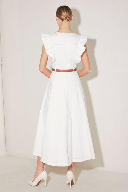 SOFT POWER STORY WOVEN MIDI DRESS