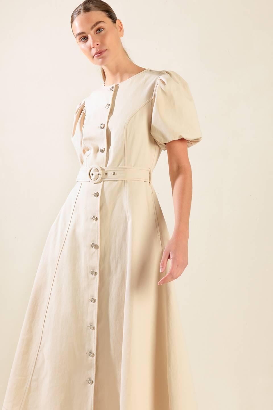VESTIDO MIDI DE SEDA CON MANGAS DE TUL NOCTURNO
