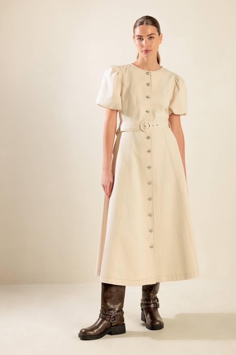 VESTIDO MIDI DE SEDA CON MANGAS DE TUL NOCTURNO