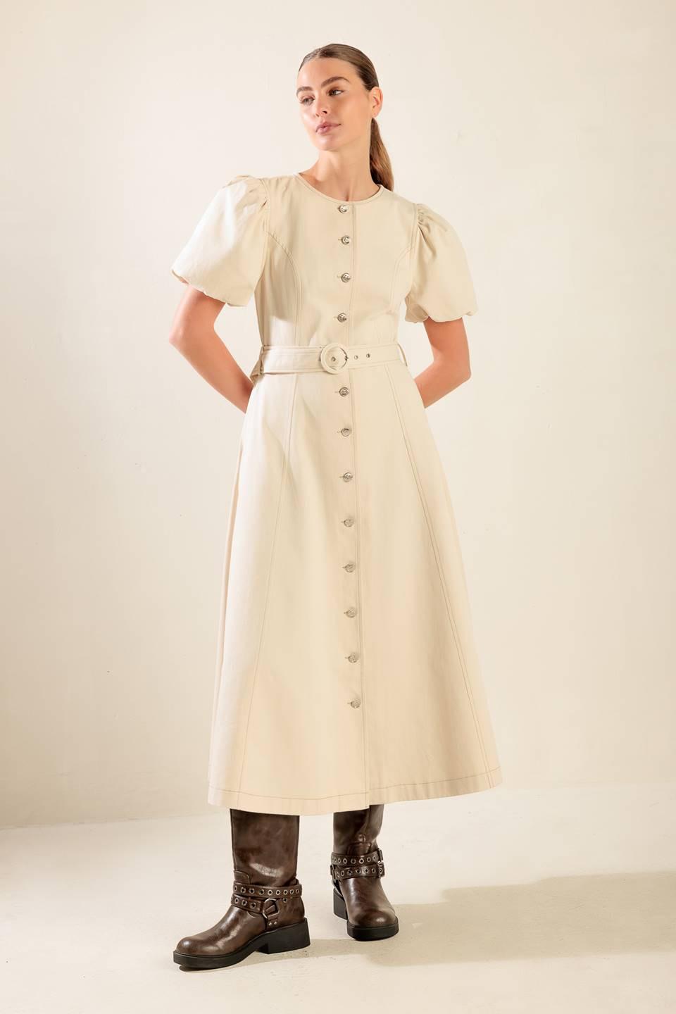 VESTIDO MIDI DE SEDA CON MANGAS DE TUL NOCTURNO