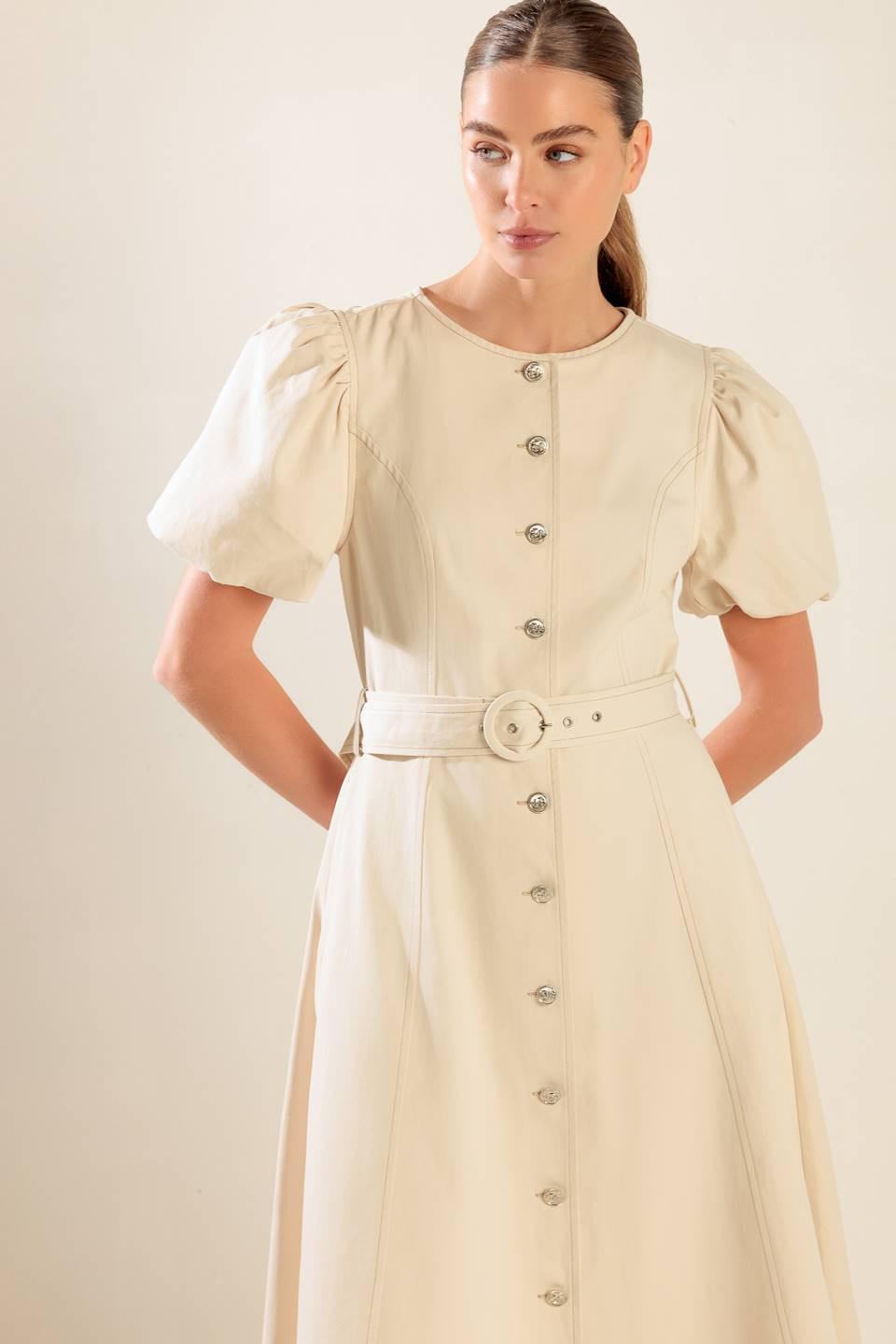 VESTIDO MIDI DE SEDA CON MANGAS DE TUL NOCTURNO