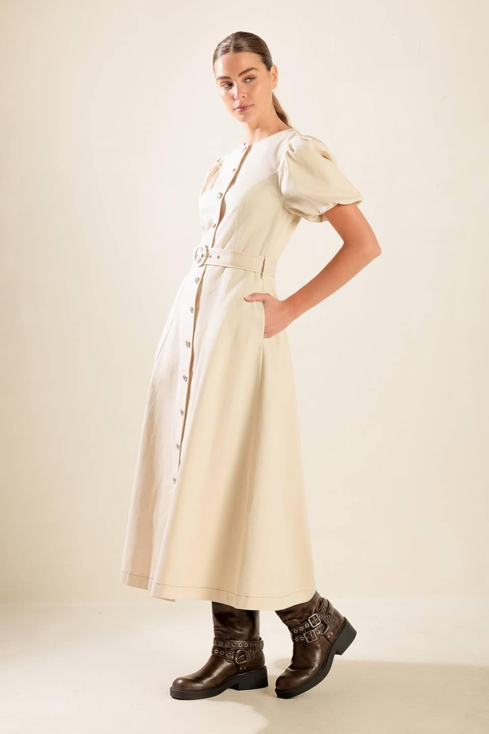 VESTIDO MIDI DE SEDA CON MANGAS DE TUL NOCTURNO