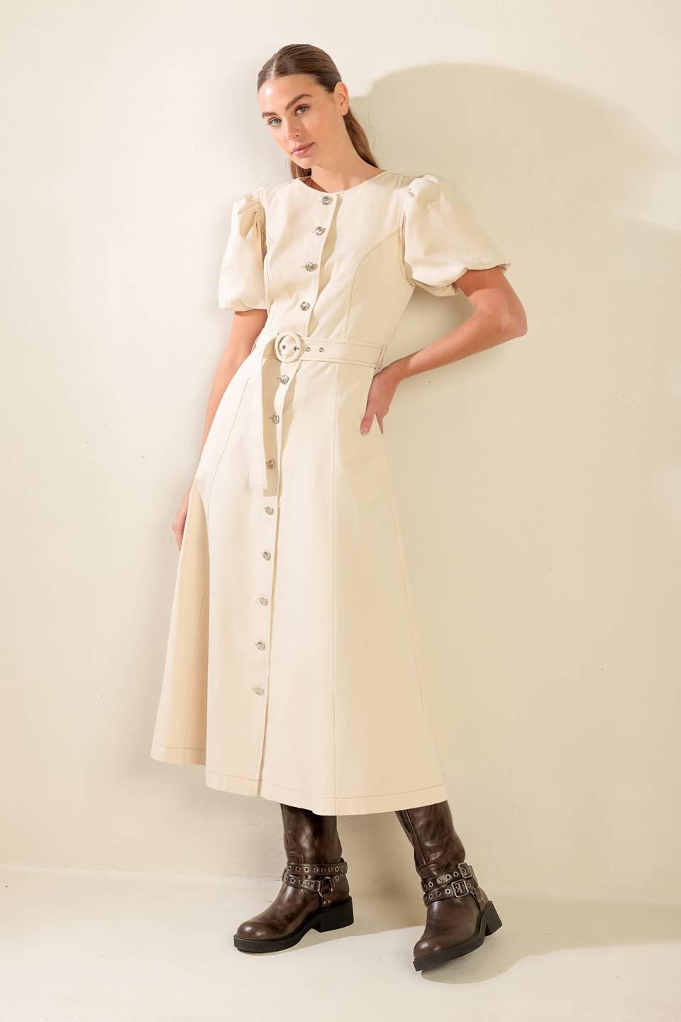 VESTIDO MIDI DE SEDA CON MANGAS DE TUL NOCTURNO