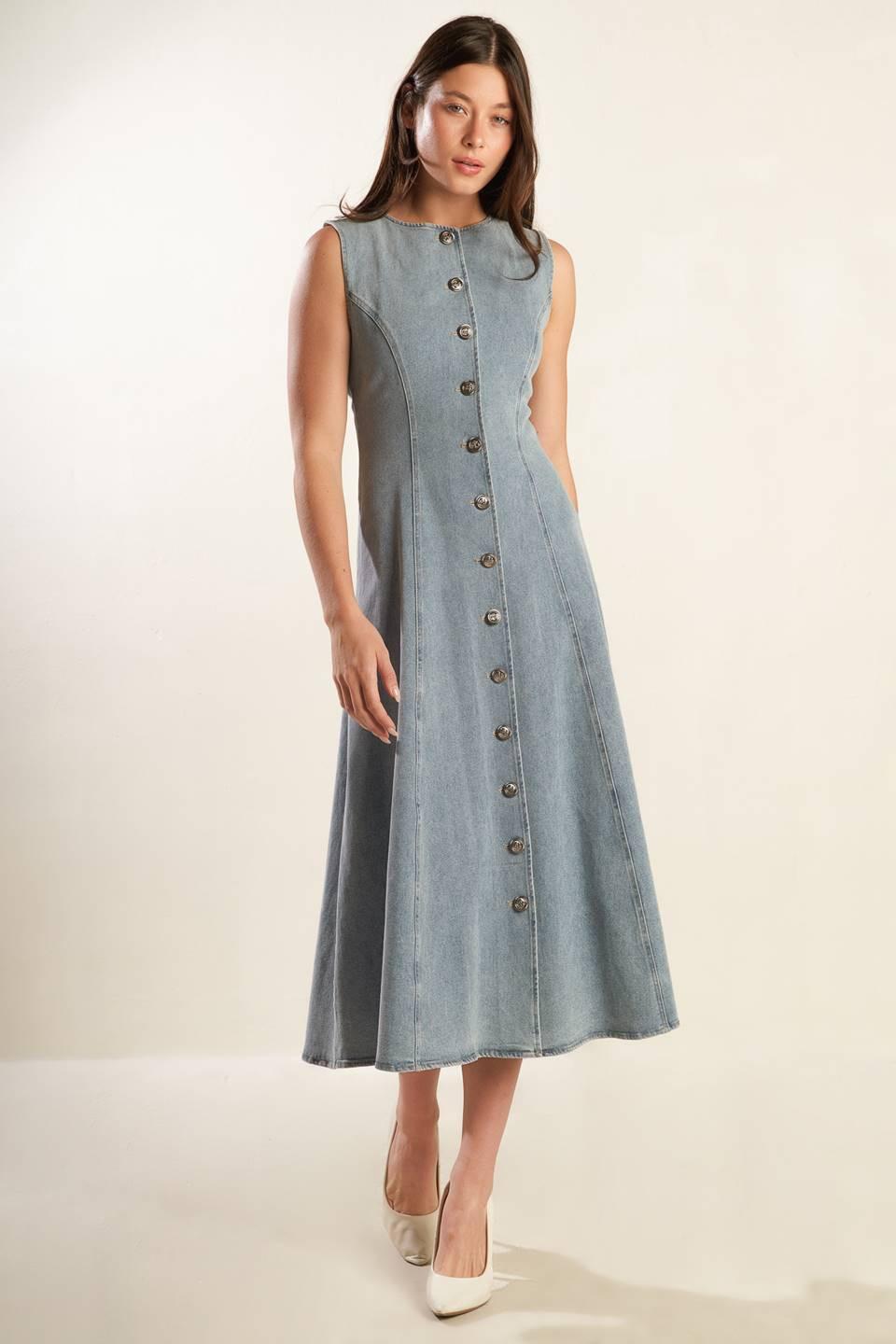VESTIDO VAQUERO MIDI NÁUTICO Y ELEGANTE