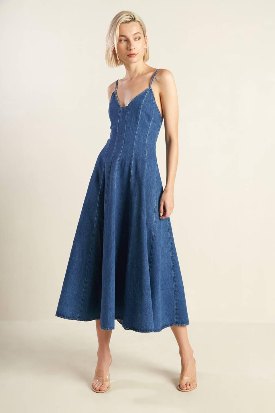 ROSEWOOD ROMANCE DENIM MIDI DRESS