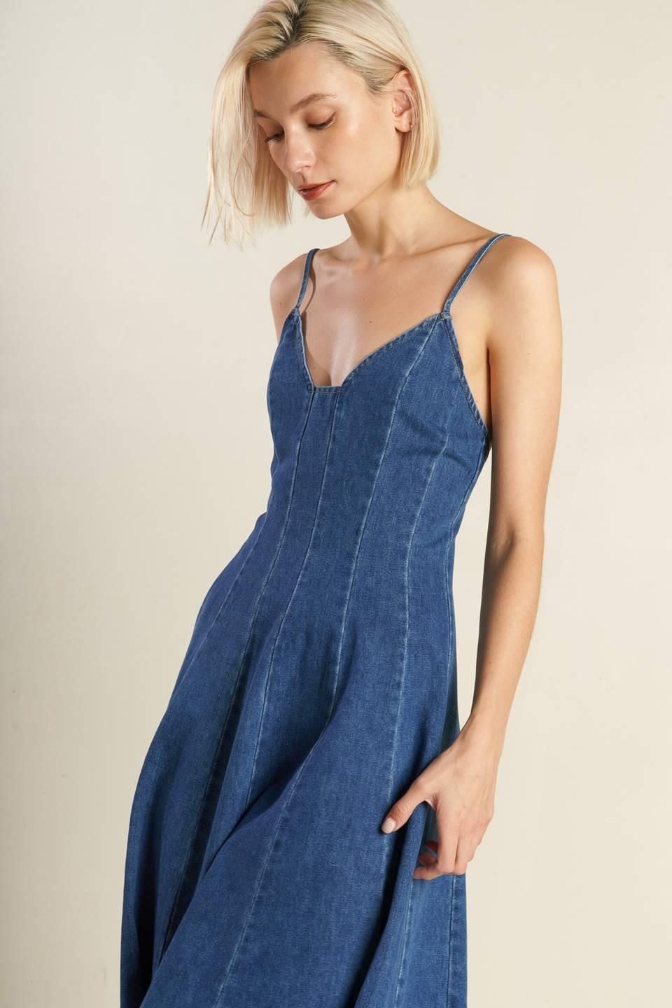ROSEWOOD ROMANCE DENIM MIDI DRESS