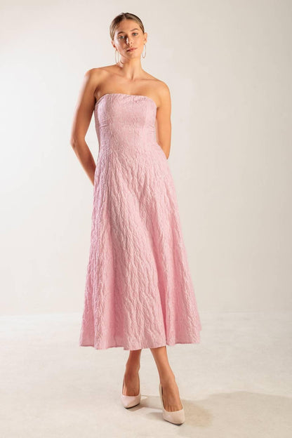 ROLL WITH IT PINK WOVEN MIDI DRESS