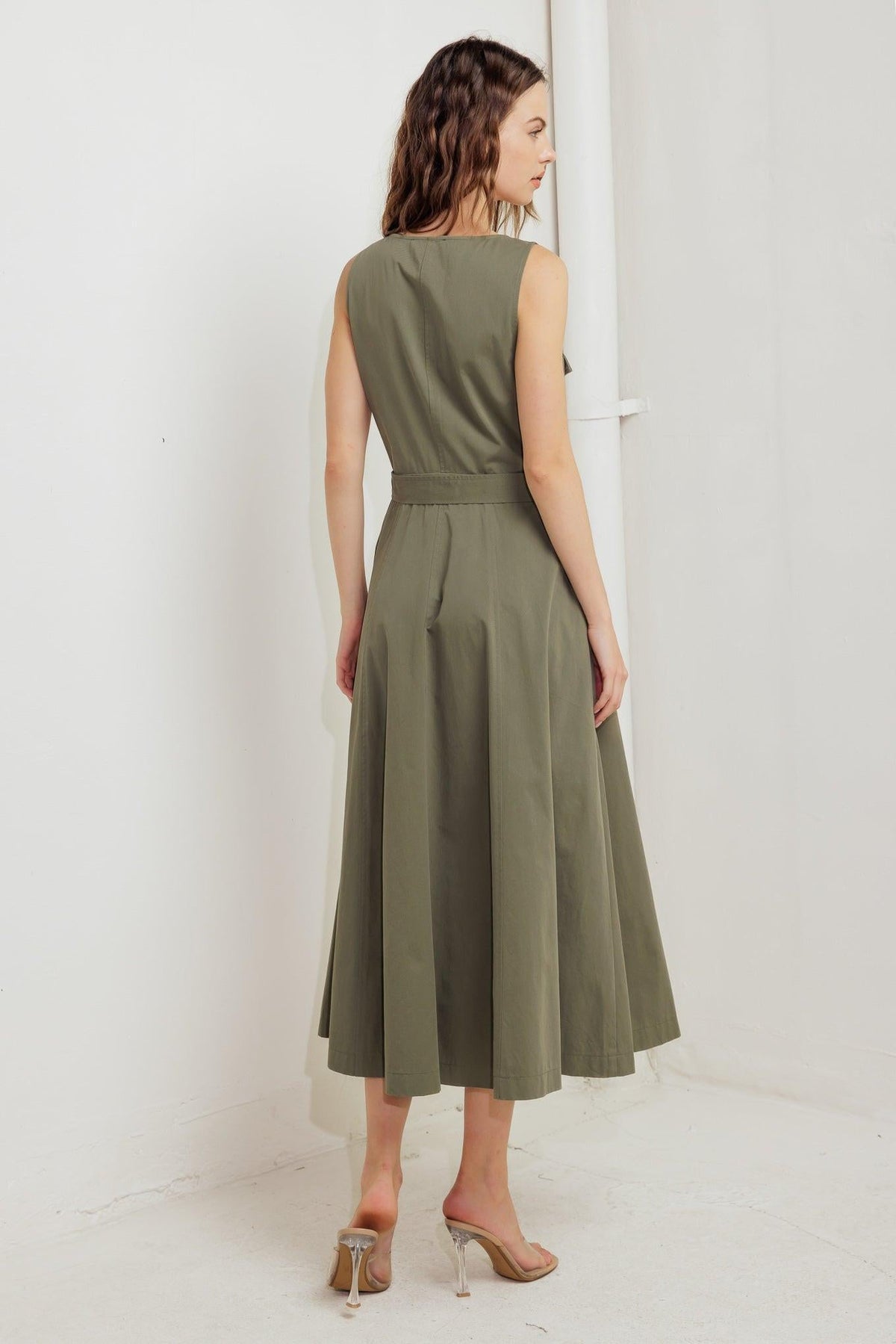 OLIVE GROVE WOVEN MIDI DRESS