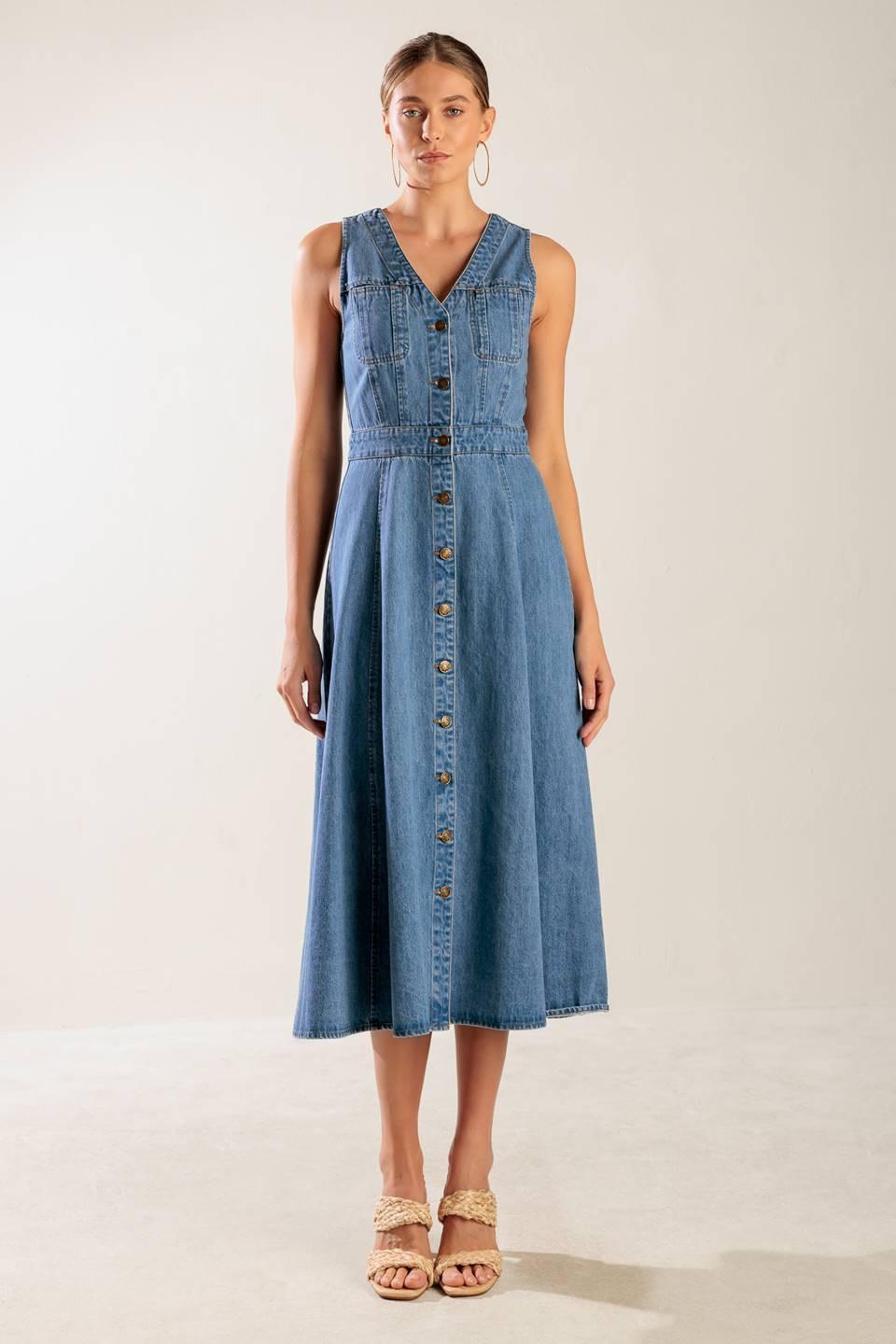 EL VIAJE COMIENZA VESTIDO MIDI VAQUERO AZUL