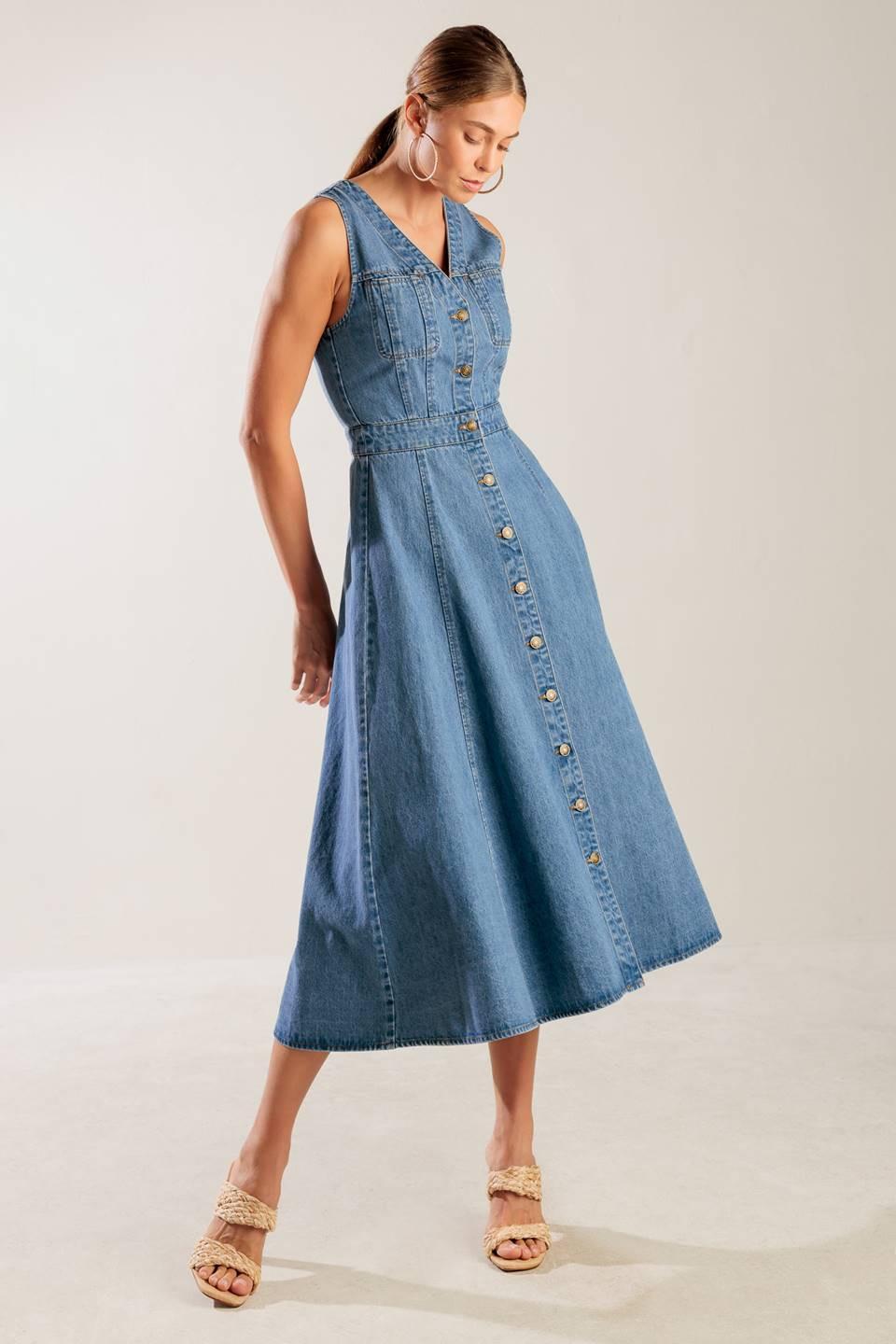 EL VIAJE COMIENZA VESTIDO MIDI VAQUERO AZUL