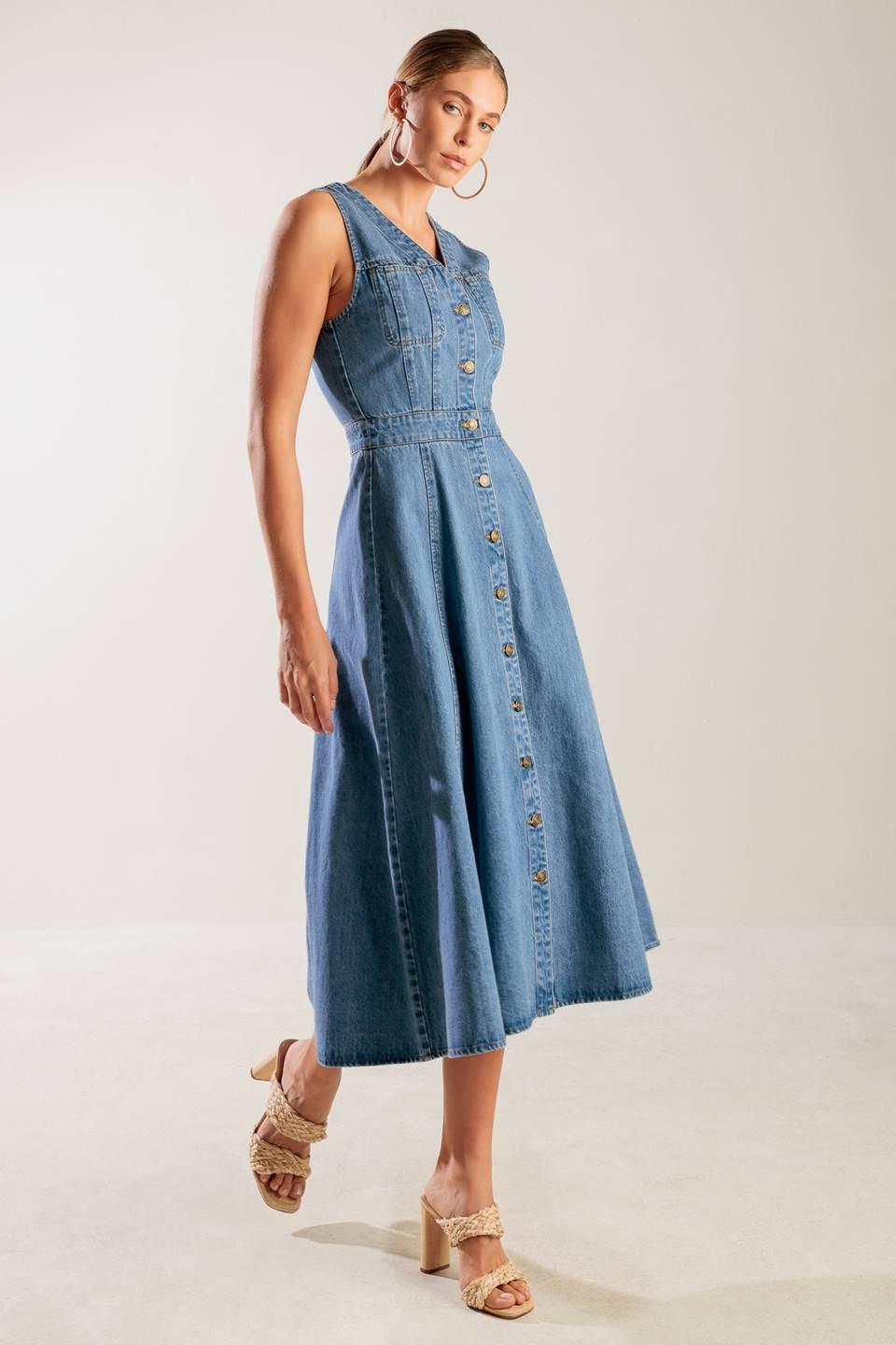 EL VIAJE COMIENZA VESTIDO MIDI VAQUERO AZUL