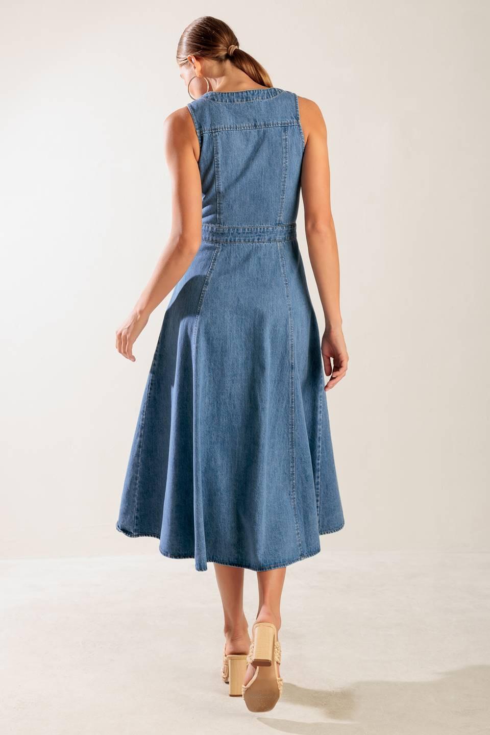 EL VIAJE COMIENZA VESTIDO MIDI VAQUERO AZUL