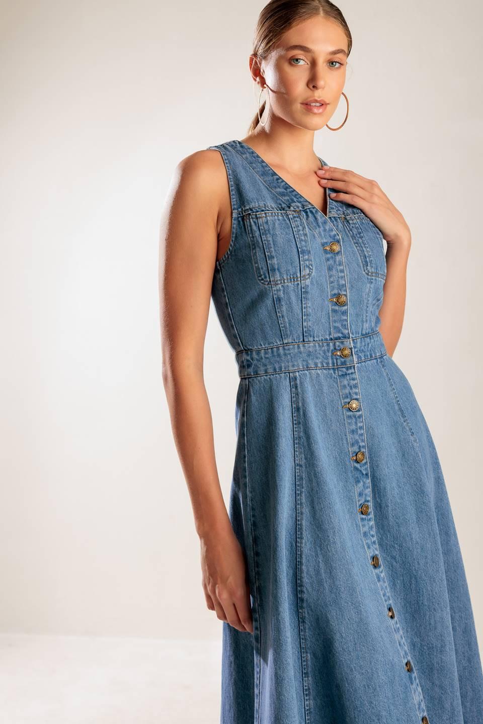 EL VIAJE COMIENZA VESTIDO MIDI VAQUERO AZUL