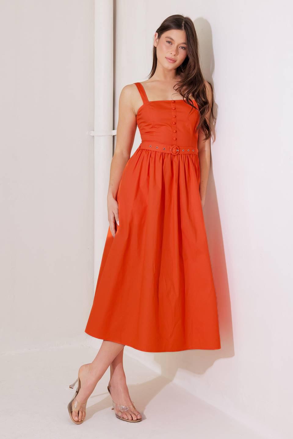 NO TIMELINE TOMATO WOVEN MIDI DRESS