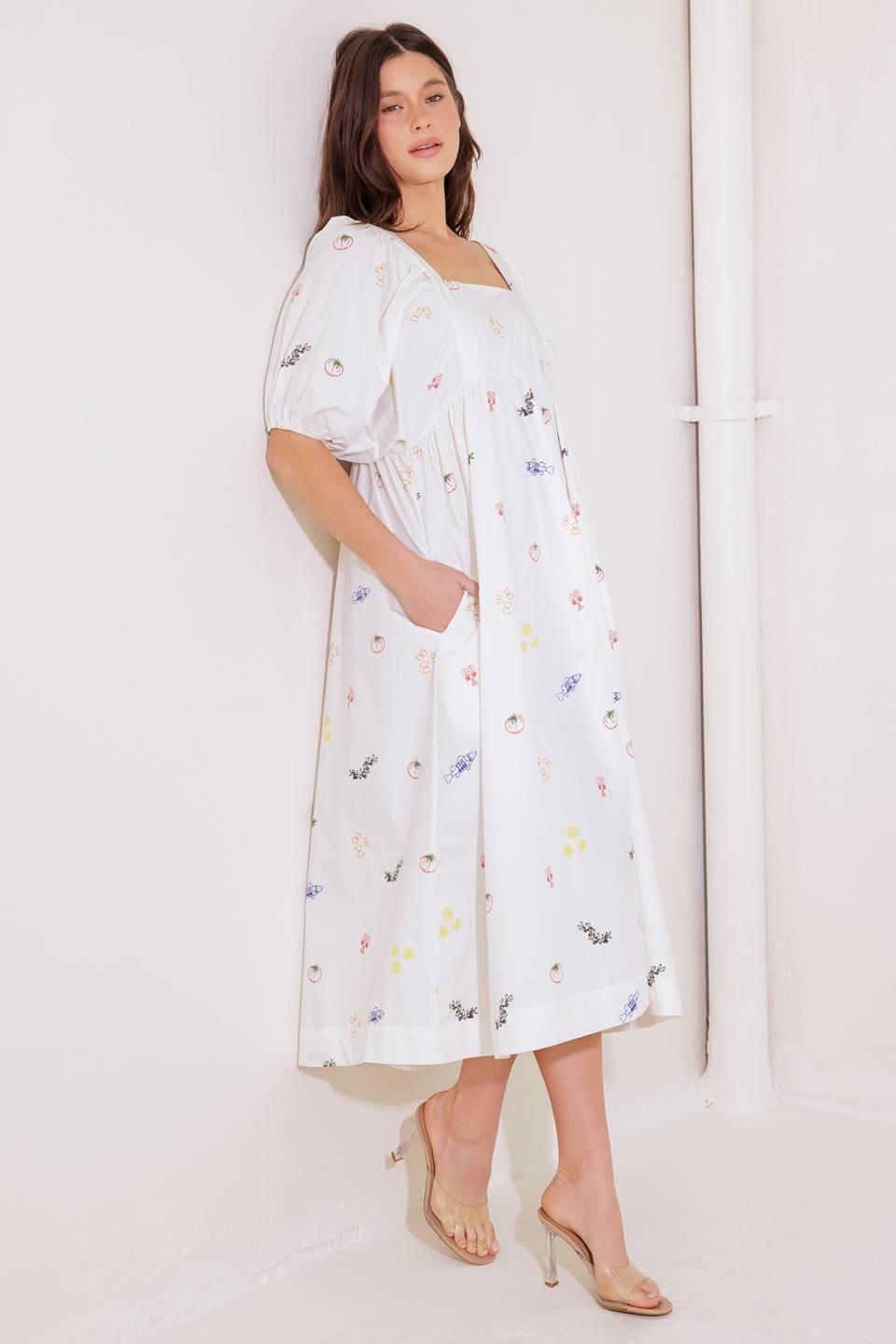 THE WORLD IS YOURS WOVEN MIDI DRESS