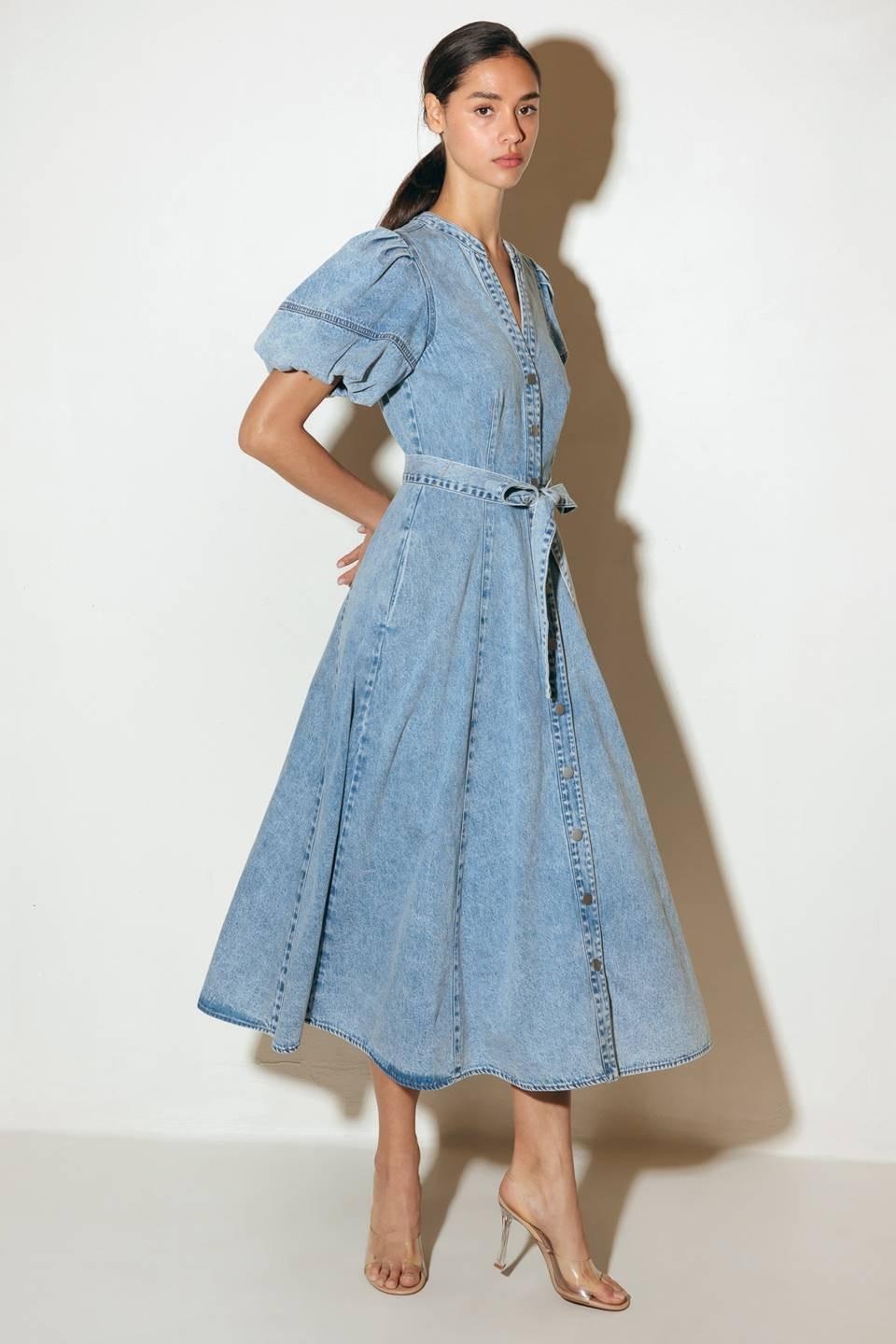 BAREFORM LIGHT DENIM MIDI DRESS