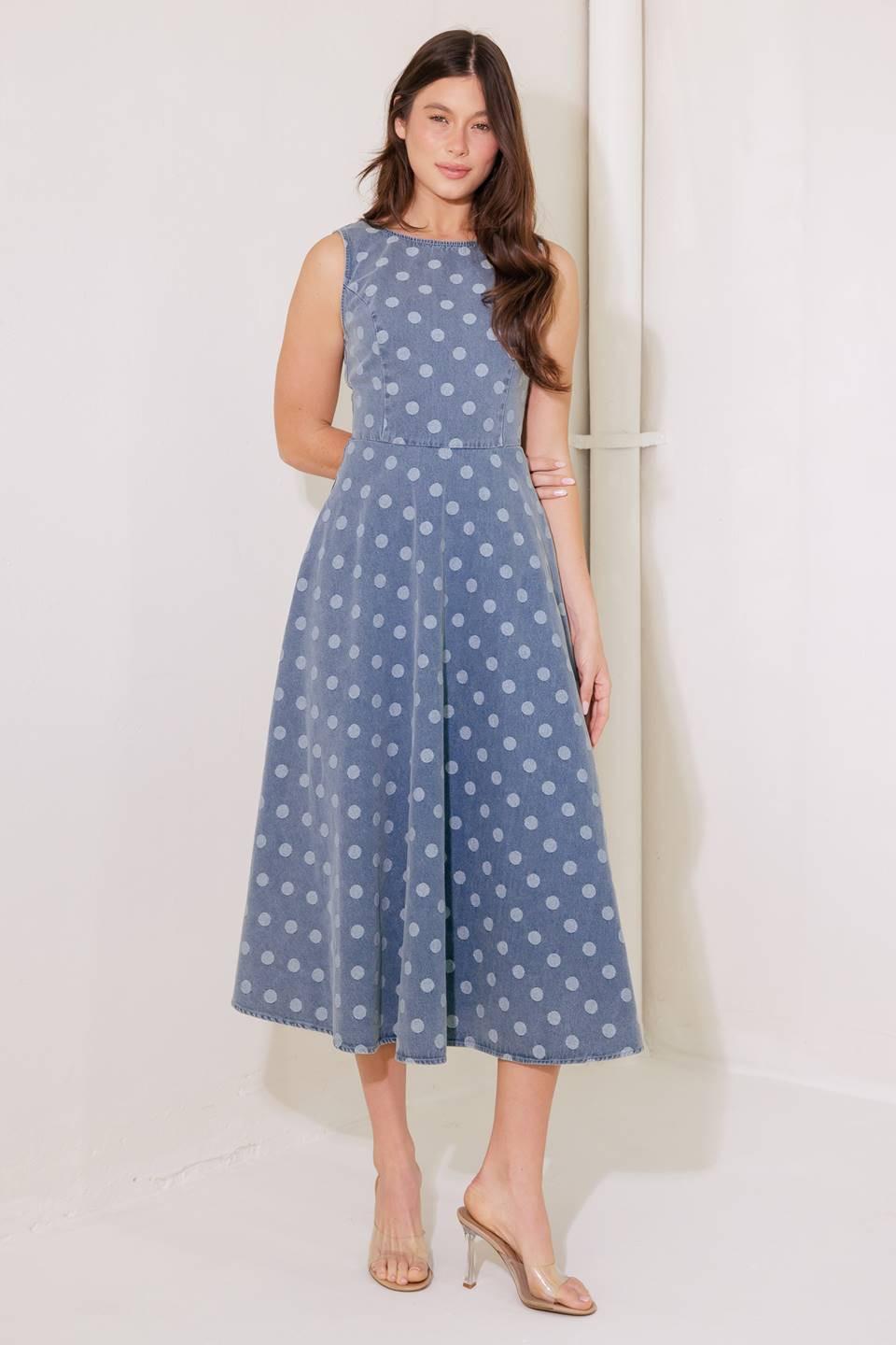TOO SWEET TO ME DENIM MIDI DRESS