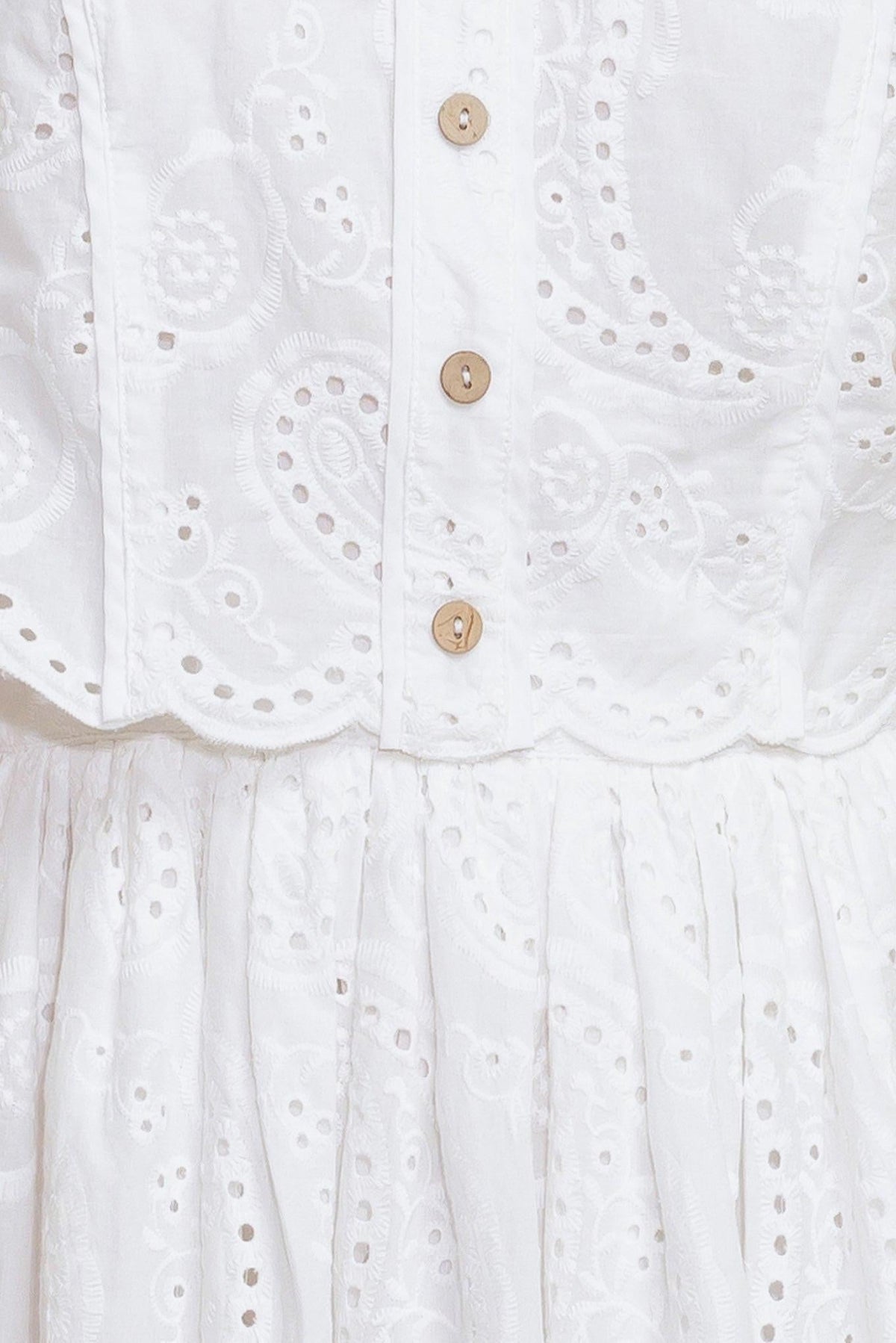 LEAF KISS WHITE WOVEN EYELET MINI DRESS