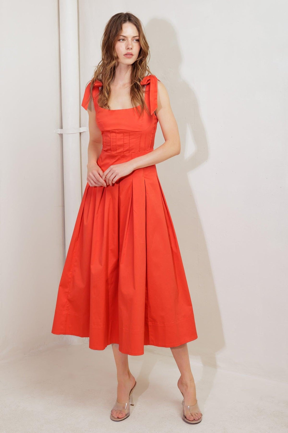 GENTLE SHADE WOVEN MIDI DRESS