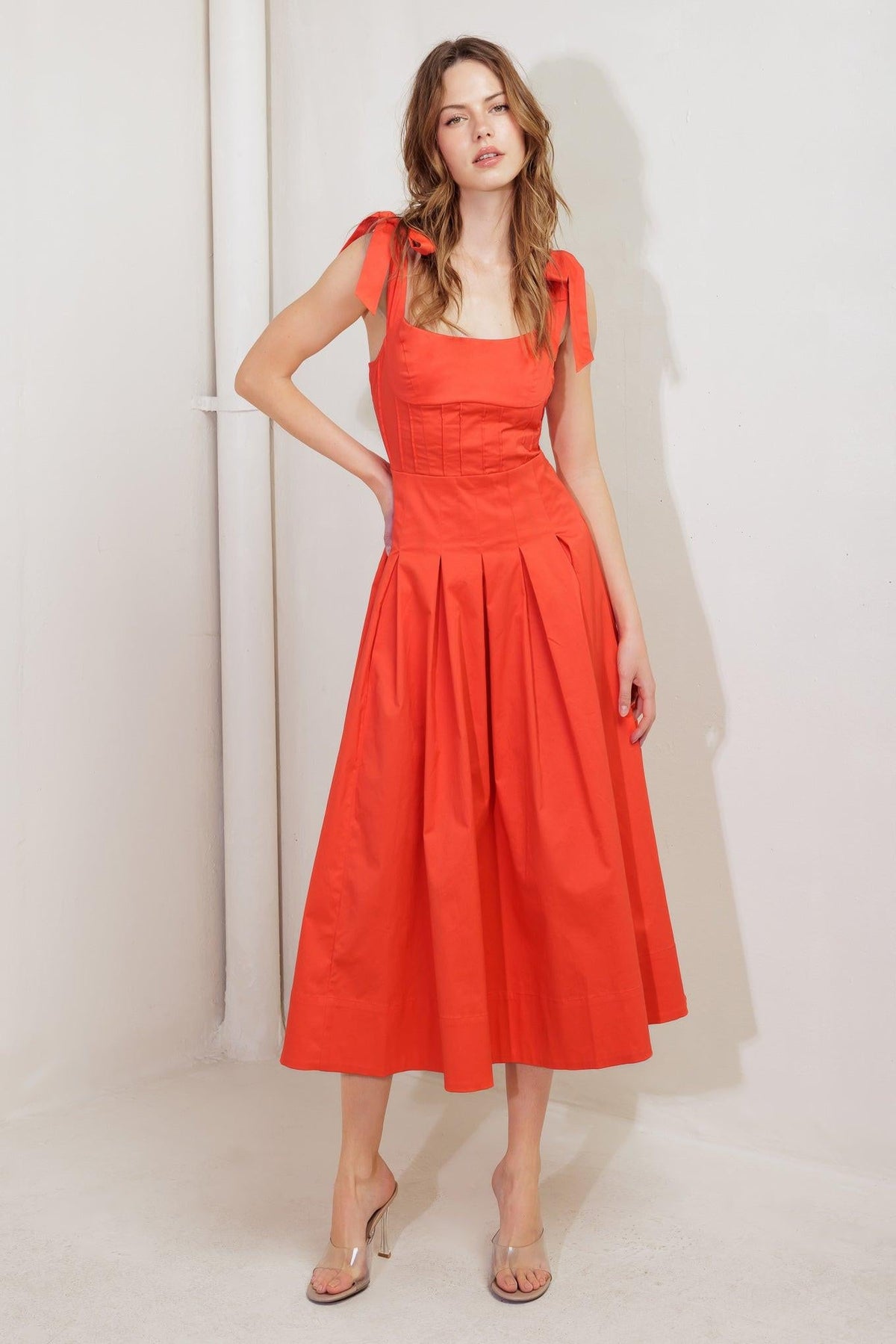 GENTLE SHADE WOVEN MIDI DRESS