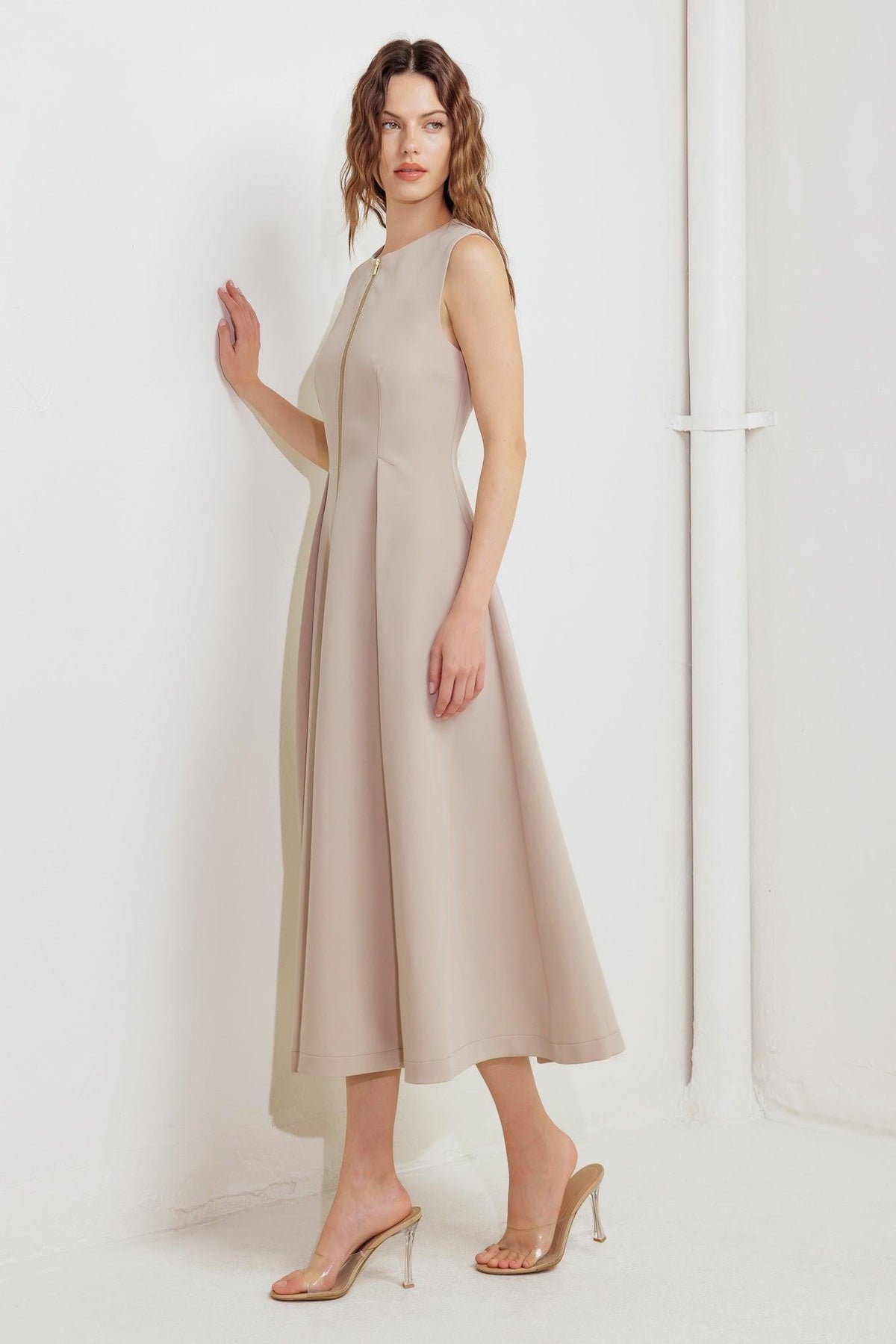 ZIP & FLOW WOVEN MIDI DRESS