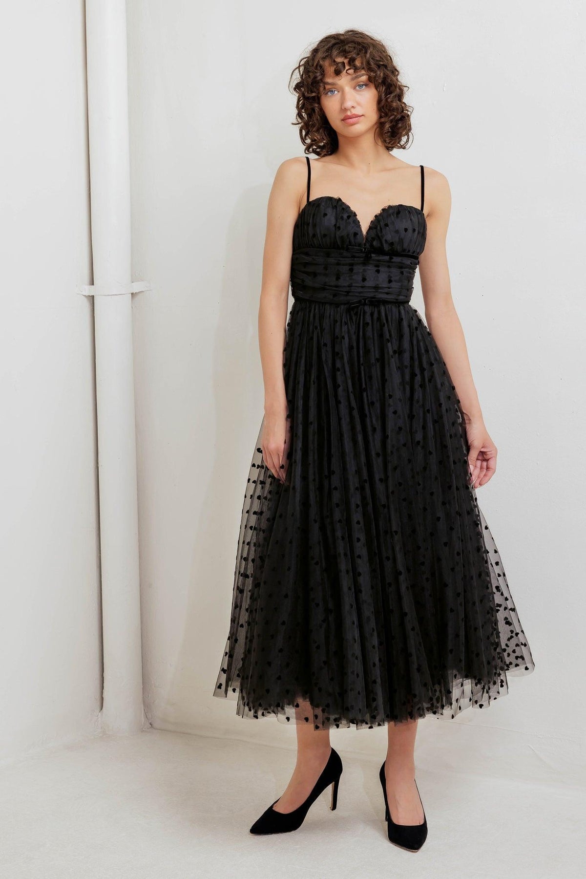 HEART DOT BALLET TULLE MIDI DRESS