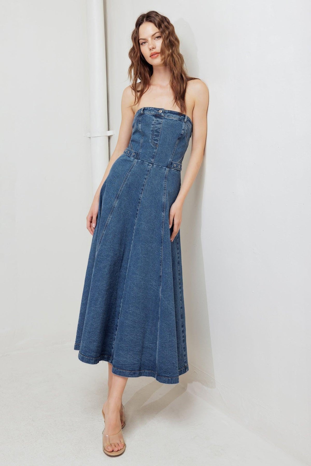 MIDNIGHT STRUCTURE DENIM MIDI DRESS