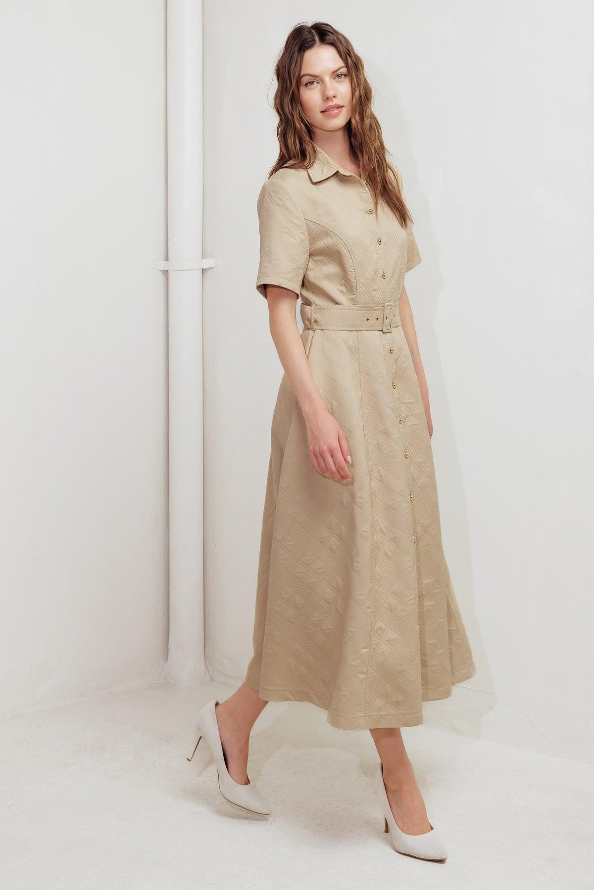 NEUTRAL CHIC WOVEN MIDI DRESS