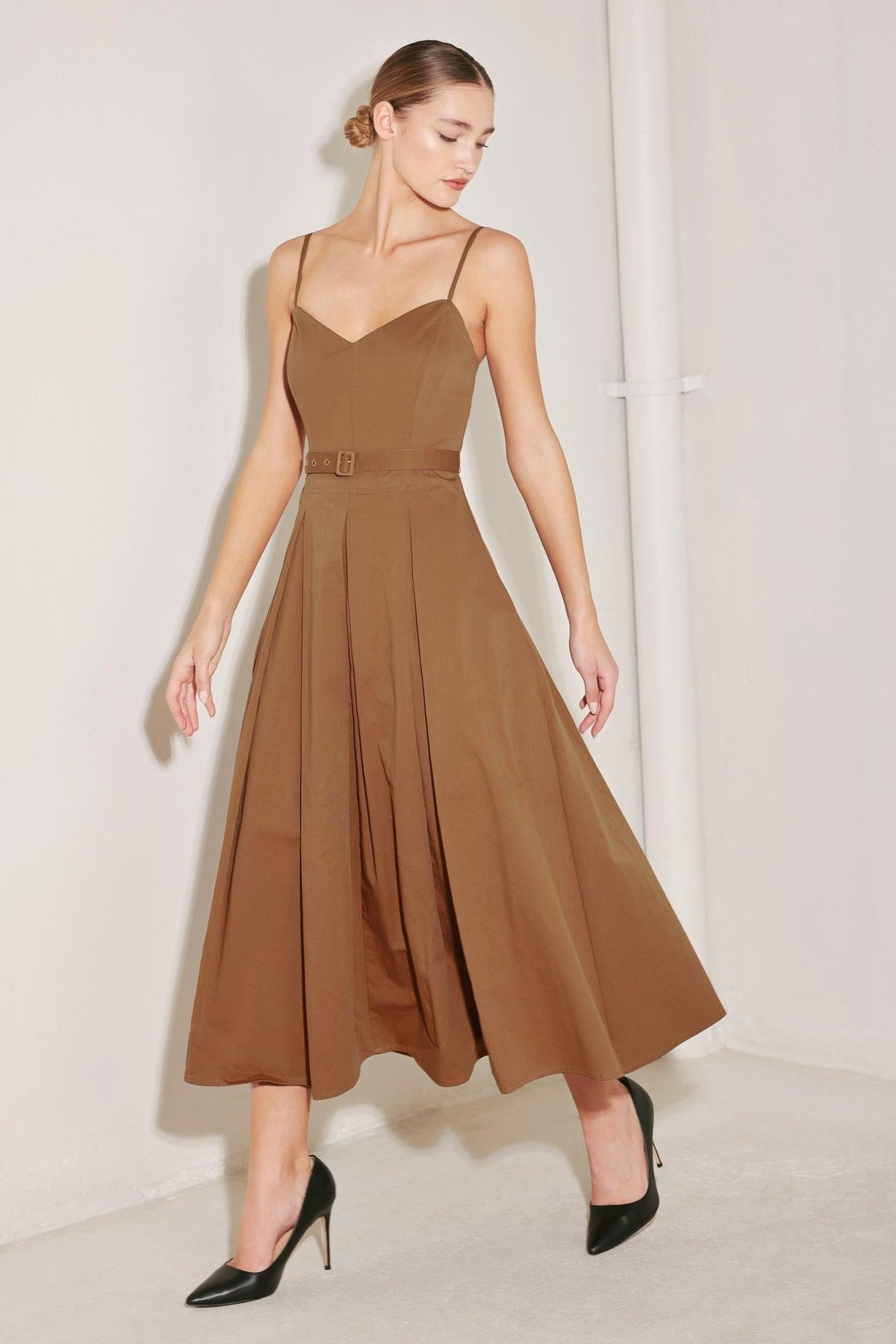 SUNSET SILHOUETTE WOVEN MIDI DRESS